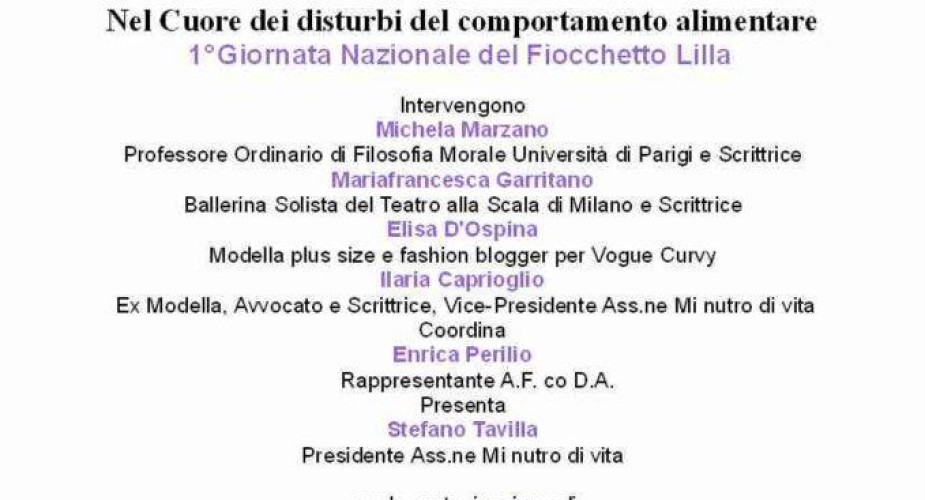 15 marzo a Genova: prima giornata nazionale del Fiocchetto Lilla per sensibilizzare sui DCA